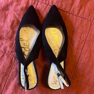 Same Edelman Black Suede Slingback Kitten Heels